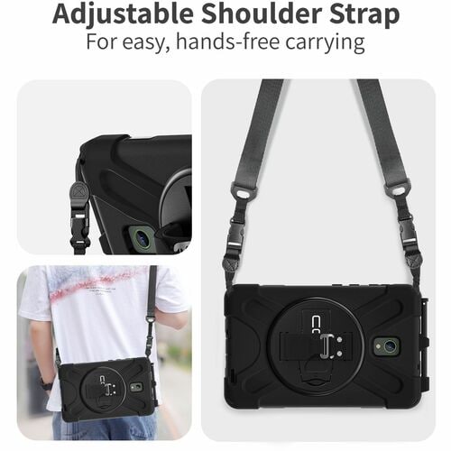 Black phone case with adjustable shoulder strap for hands-free carrying