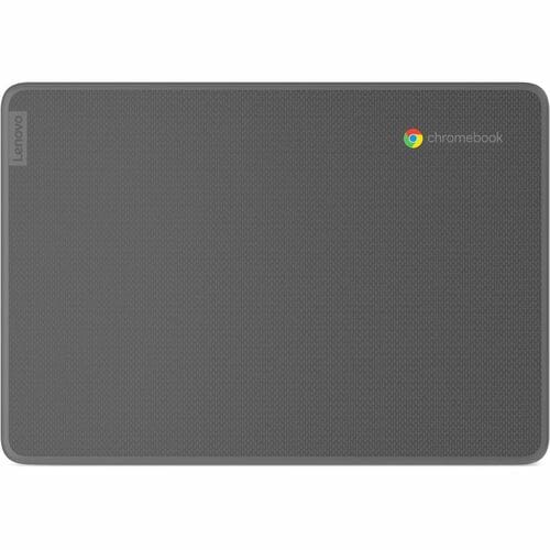 Lenovo ChomeBook showing the laptop closed, showing the lid from aereal view. The Lenovo and Chromebook logos are shown.