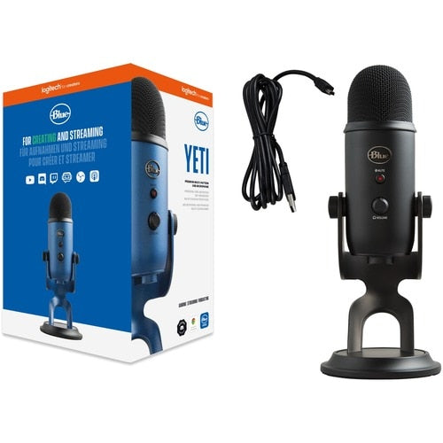 Blue Yeti Wired Condenser Microphone - Stereo - 20 Hz to 20 kHz - Cardioid, Bi-directional, Omni-directional - Desktop, Stand Mountable, Side-address - USB 988-000100 0836213002070