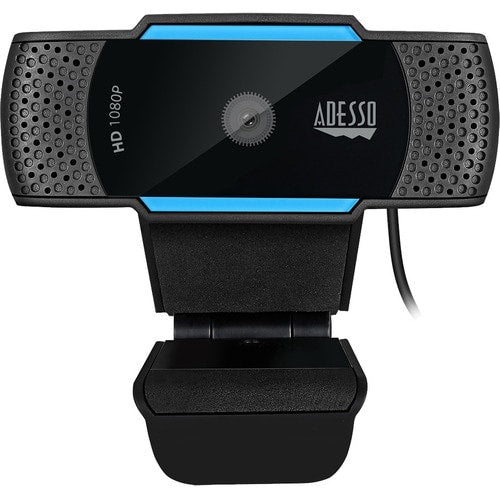 Adesso CyberTrack H5 1080P Webcam - 2.1 Megapixel - 30 fps - USB 2.0 - Auto Focus - Built-In MIC - Tripod Mount - Privacy Shutter Cover - 1920 x 1080 Video - Works with Zoom, Webex, Skype, Team, Facetime, Windows, MacOS, and Android Chrome OS 0783750010788