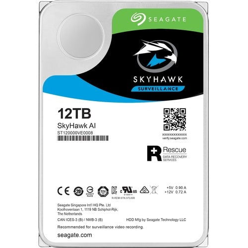 Seagate SKYHAWK AI 12TB 3.5IN 6GB/S SATA 256MB ST12000VE001 0763649150399