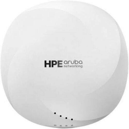 HPE Aruba wireless access point, white, showing the HPE aruba networking logo, and 4 led indicators.