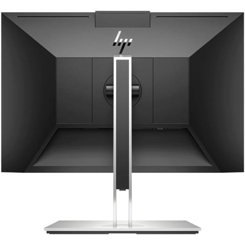 HP monitor showing the back side in black color and the hp logo.