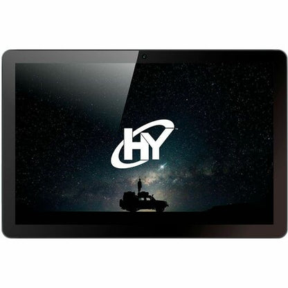 Tablet with a starry night scene and 'HY' logo on the screen