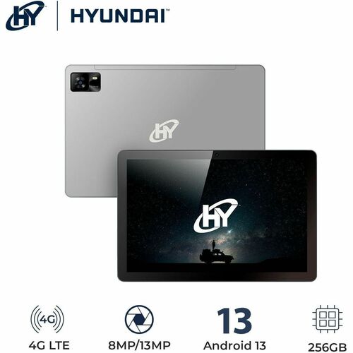 Hyundai tablet with front and back views on a white background, featuring the Hyundai logo.