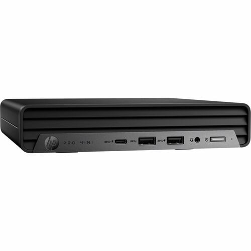 Black HP Pro Mini computer on a white background