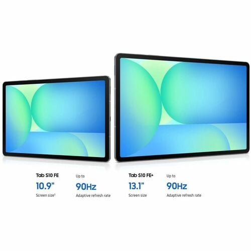 Two tablets with screen size and refresh rate information on a white background