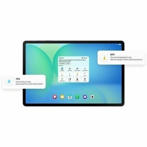 Tablet displaying a home screen with app icons on a white background