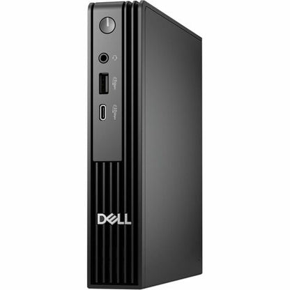 Black Dell computer tower on a white background