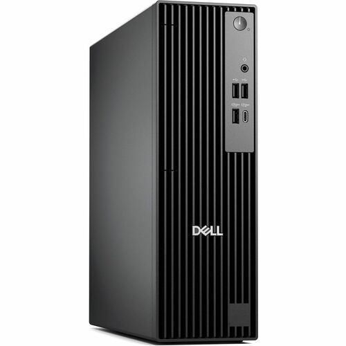 Dell Optiplex computer in black, with the Dell logo visible in a 30-degree angle to the right of the viewer. 