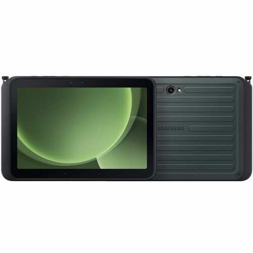 Samsung tablet with a black case on a white background