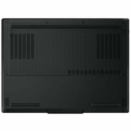 Back view of a black laptop on a white background