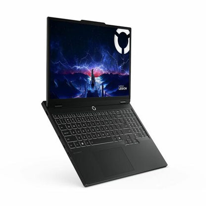 Black laptop with a vibrant display on a white background