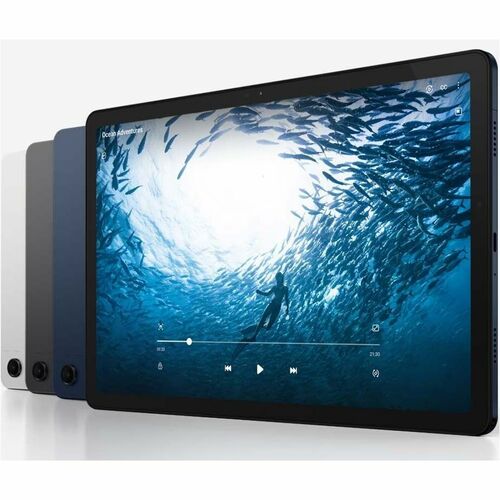 Tablet with underwater scene on screen against a white background