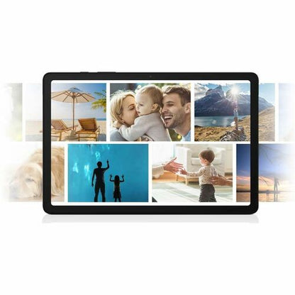 Digital photo frame displaying various images including a family, nature, and activities.