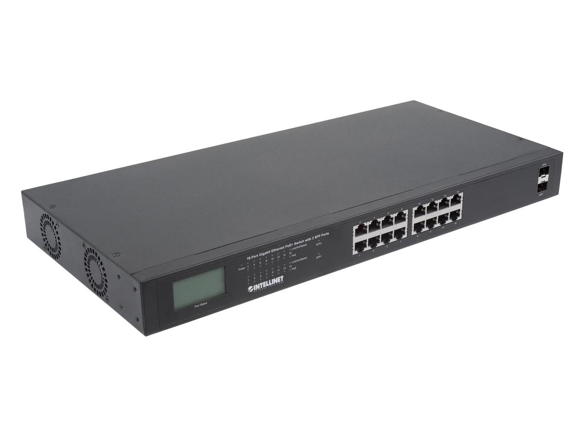 561259 - Intellinet - 16-Port PoE+ Switch with 2 SFP Ports 766623561259